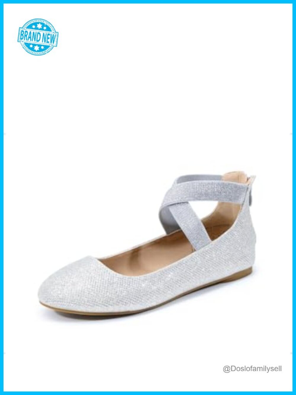 Ankle Strap Ballet Flats with Crossover Strap & Back Zipper